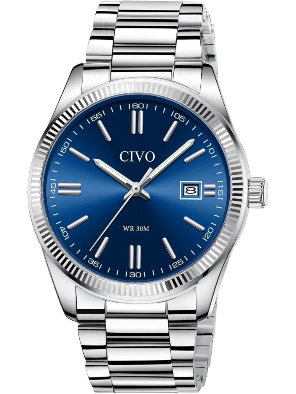 Mens Silver Blue Analog Quartz Skeleton Stainless Steel Round Casual Wrist Watch